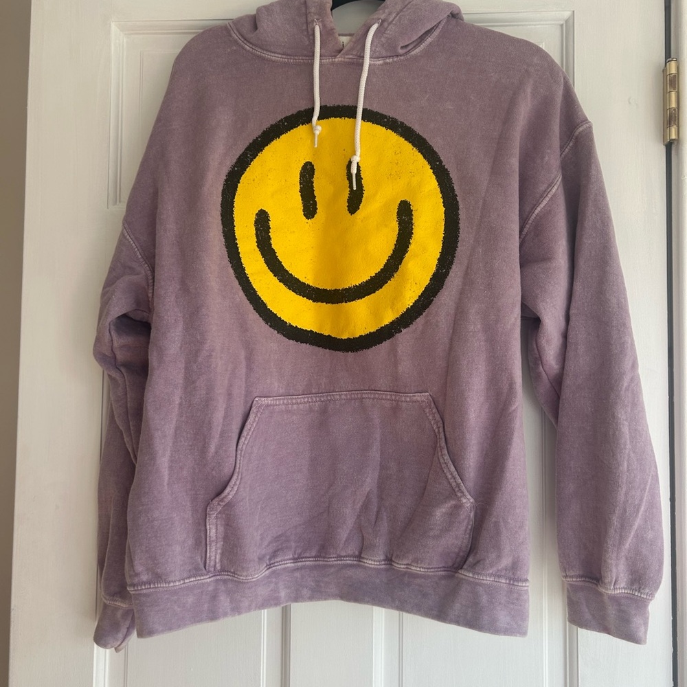 Purple Hoodie with Yellow Smiley Face